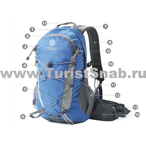 Рюкзак для туризма Pentagram (20L) — большой фронтальный карман на молнии, шнуровка